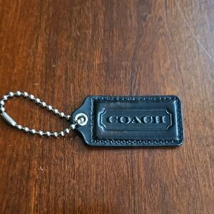 Coach Black Leather Tag Keychain